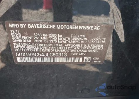 2018 BMW X3 xDrive30I from USA, damaged, VIN 5UXTR9C54JLC80313